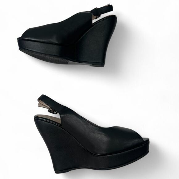 SCALA  Collezione 37 / 7 European wedge sandal Platform Open Toe Slingback Black - Picture 3 of 5